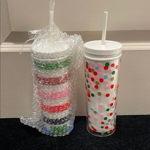 Lot of Colorful Tumblers with Straws